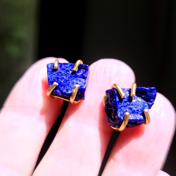 Lapis Lazule raw nugget studd earrings NEW! - Picture 4 of 10